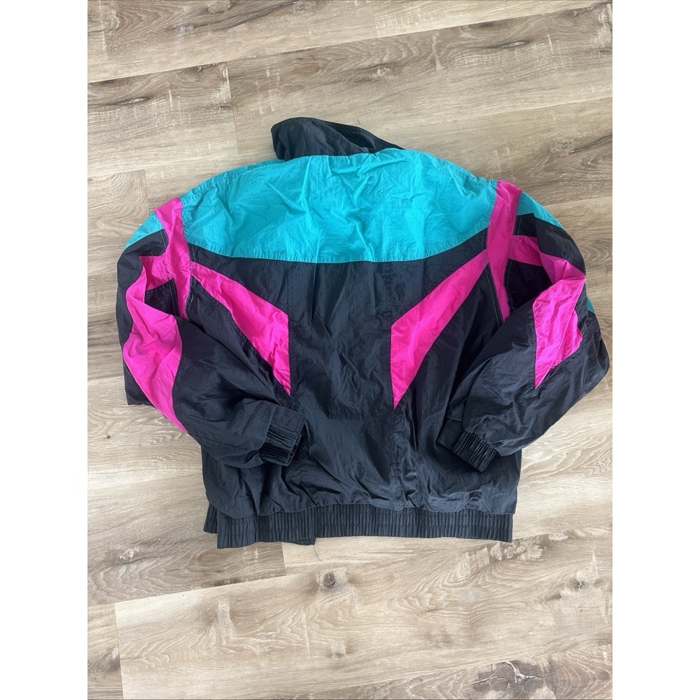 VTG 90's Color Block Wind Breaker Track Jacket Back Pink And Teal One Size - Picture 5 of 5